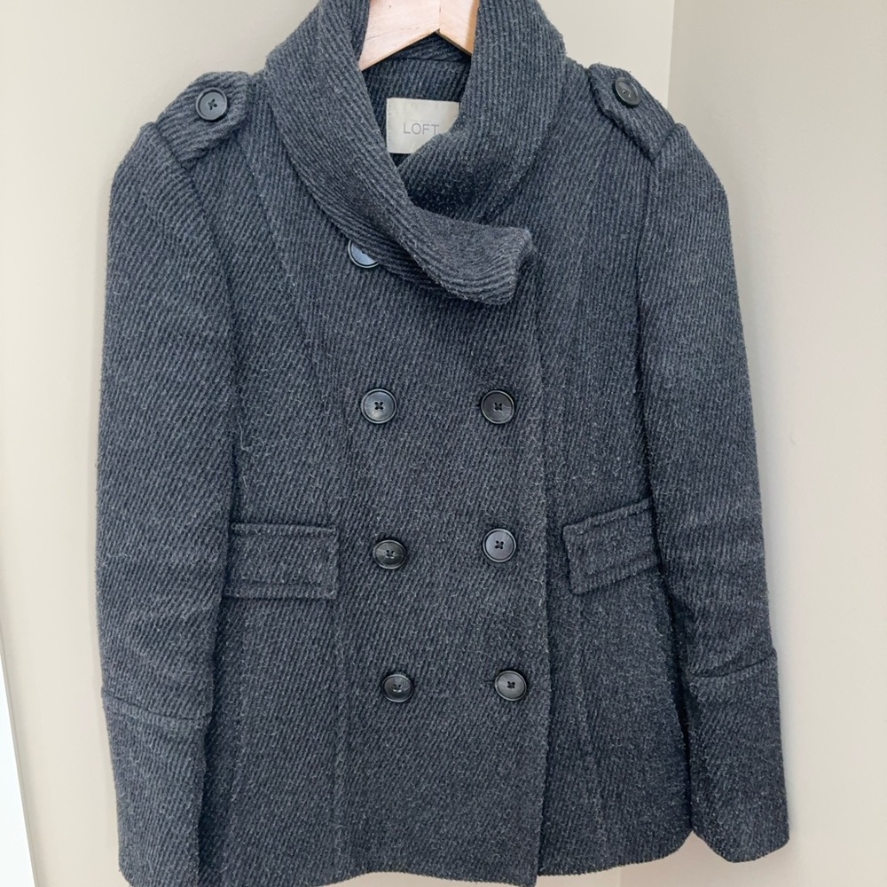 LOFT Charcoal Gray Double-Breasted Peacoat